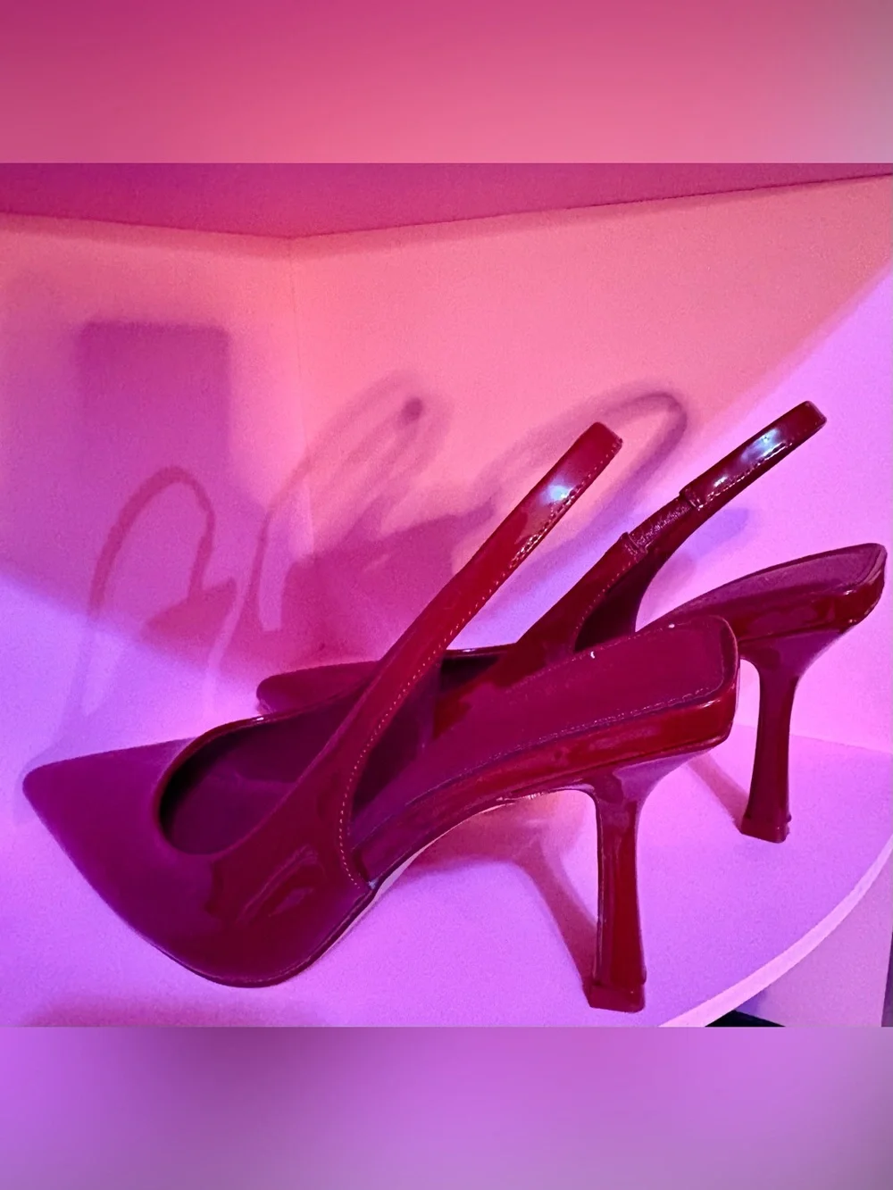 Fashion Nova Patent Slingback Pumps in Burgundy Red